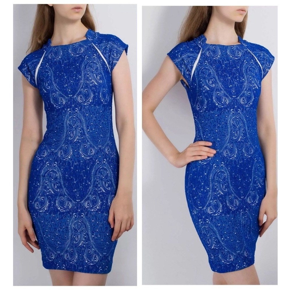 Yigal Azrouel 2013 Runway Paisley Sheath luxury cocktail wedding blue dress 6